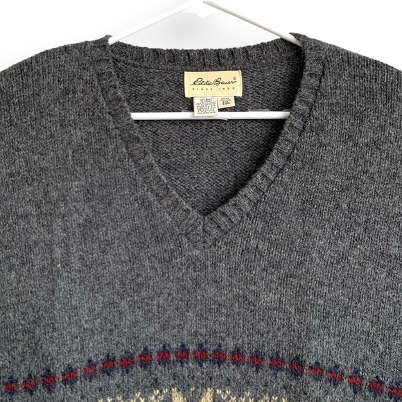 Vintage Fair Isle Wool Sweater XXL Eddie Bauer 90s V Neck Grandpa Pullover - Picture 5 of 12